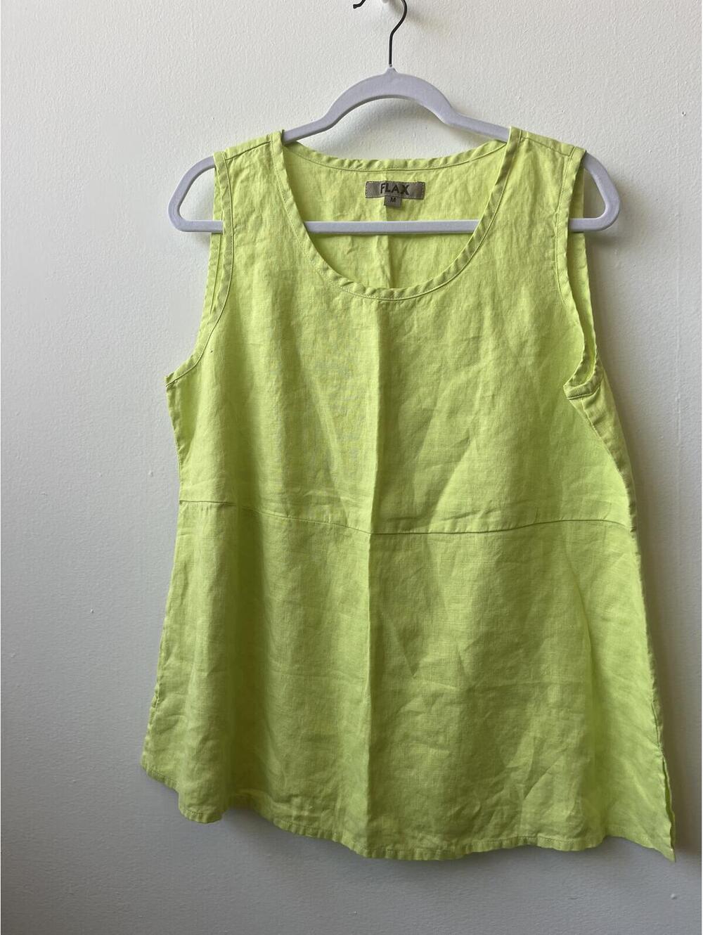 FLAX 100% Linen Lime Green Tank Top Size Medium Oversized Laagenlook
